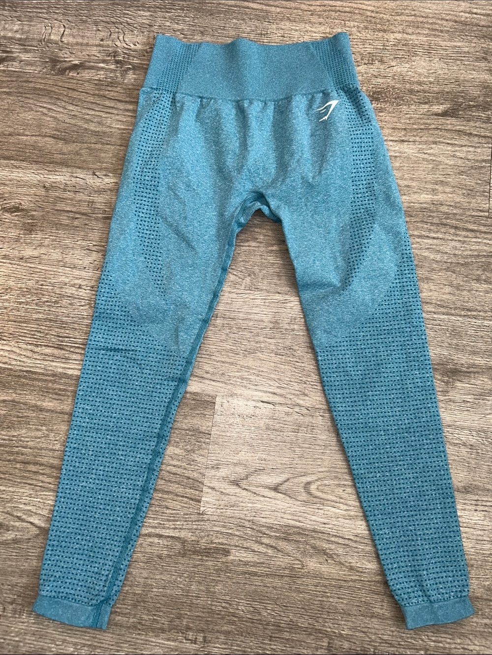Seamless Teal Leggings High Waisted Cropped Length Mesh Gymshark Style XS Small - Picture 2 of 7